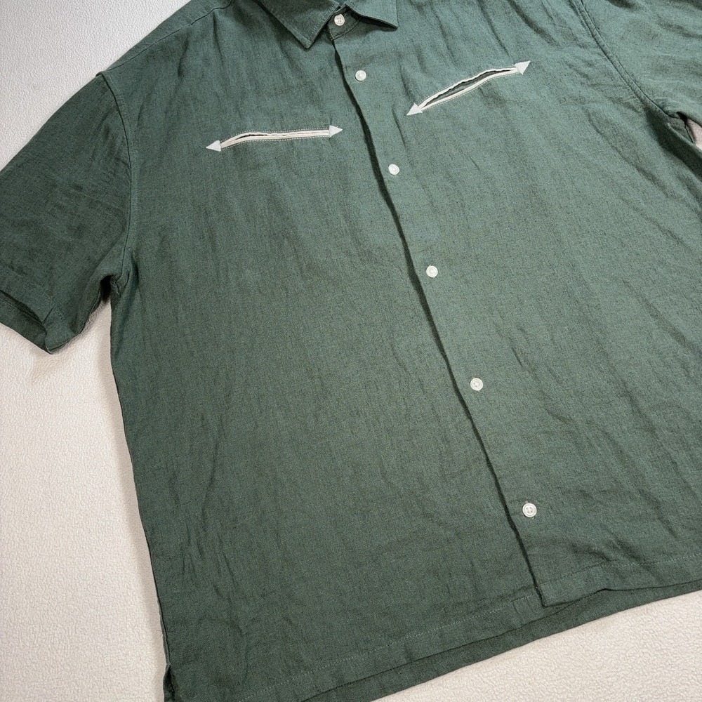 Abercrombie & Fitch Summer Linen Blend Shirt‎ Men's XL Green Pockets Embroidery - Picture 5 of 15